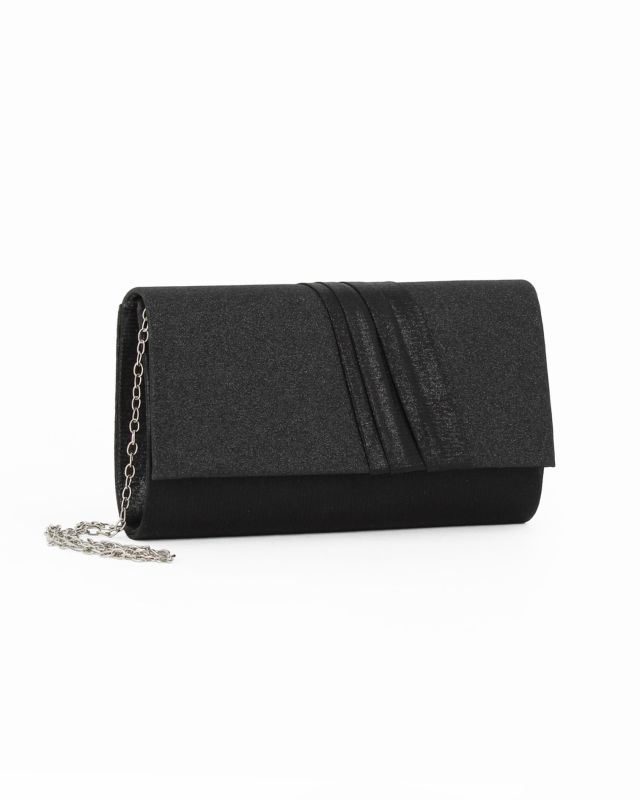 Prodotto: DIVAS - Pochette nera con patta in raso con fascia frontale pieghettata