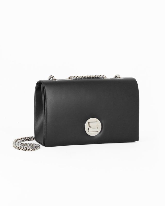Prodotto: DIVAS - Pochette nera con patta e tracolla catenina