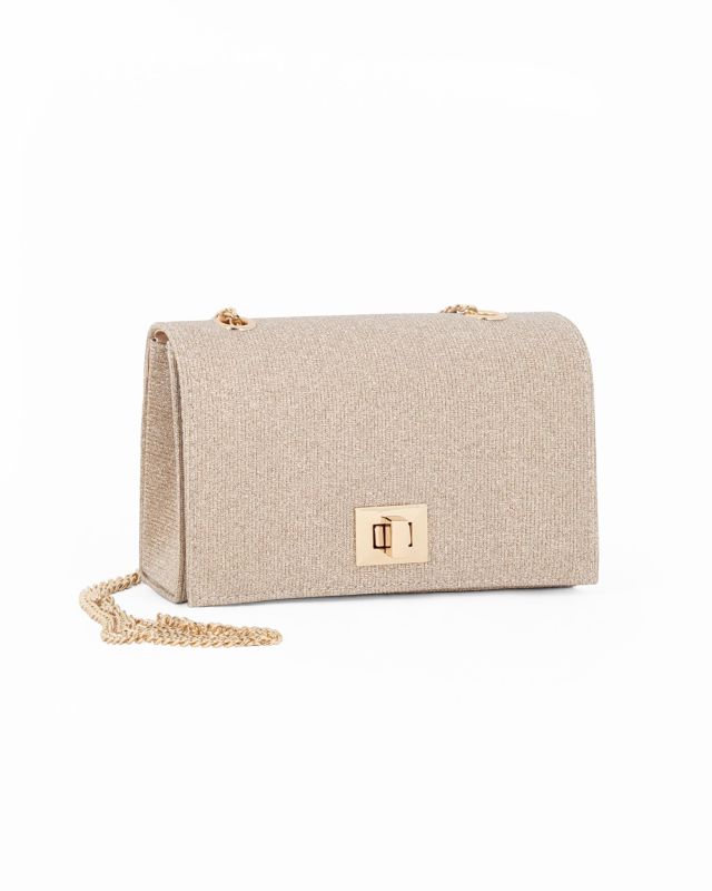 Prodotto: MISS GLOBO - Pochette con patta rose gold in lurex e chiusura a girello