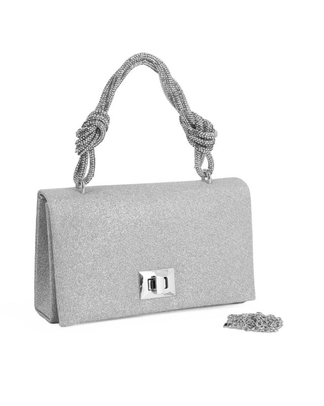 Prodotto: MISS GLOBO - Borsa da sera argento in lurex con manico strass