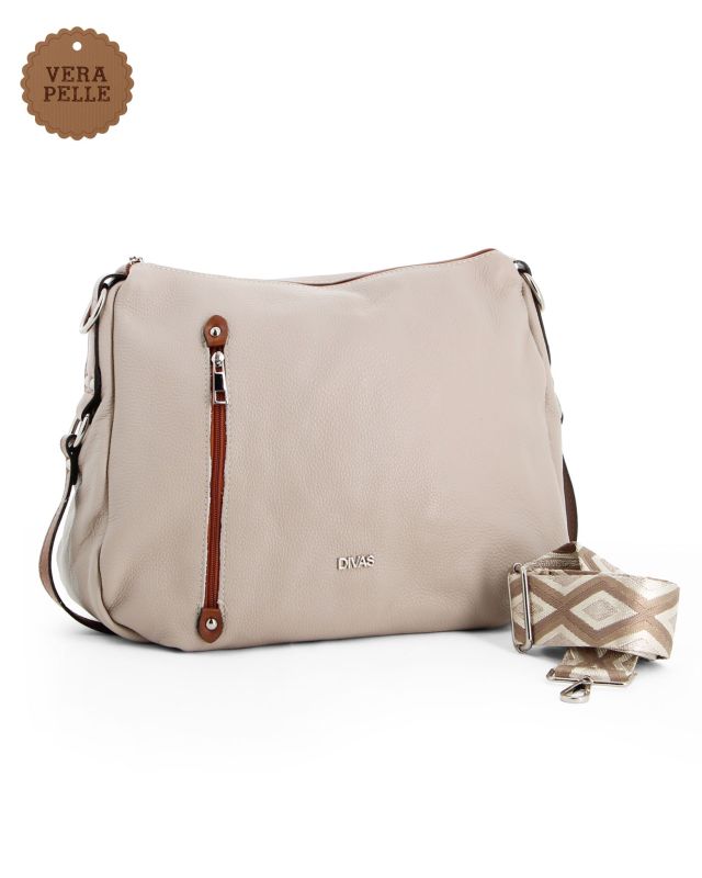 Prodotto: DIVAS - Borsa taupe con tracolla nastro in VERA PELLE - MADE IN ITALY