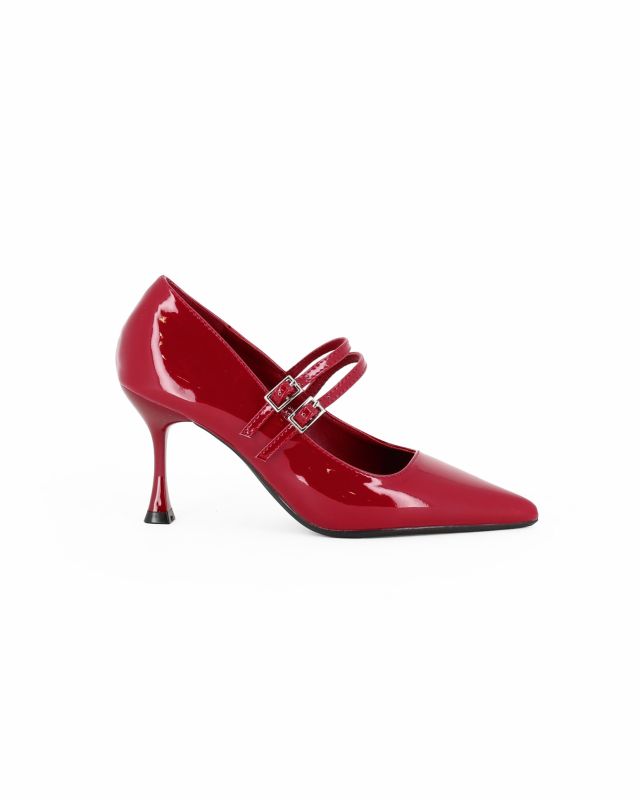 Prodotto: MISS GLOBO - Décolleté rossa in vernice con sottopiede in VERA PELLE e doppio cinturino superiore, tacco 7,5CM