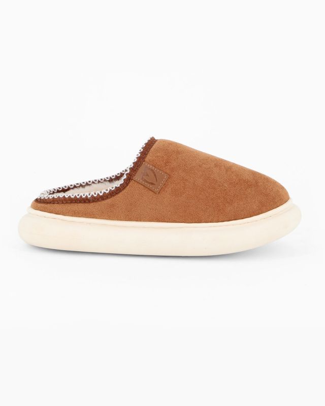 Prodotto: TIGLIO RAMBLAS - Pantofola camel scamosciata da donna con pelliccia interna