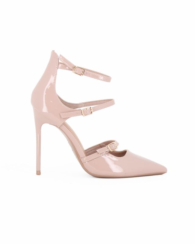 Prodotto: MISS GLOBO - Décolleté nude in vernice con cinturini e sottopiede in VERA PELLE memory foam, tacco 10CM