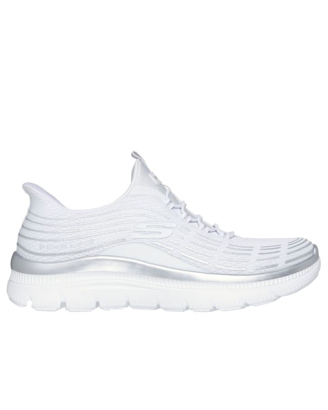 Prodotto: SKECHERS - SUMMITS PLUS - SOFT LUSTER - Sneakers bianca con tomaia in mesh e dettagli glitterati argento