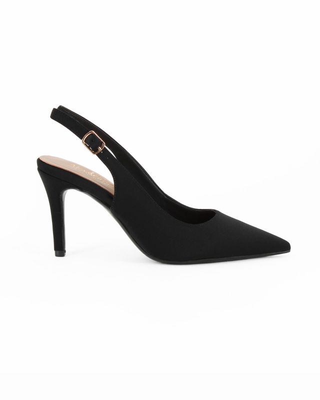 Prodotto: MISS GLOBO - Décolleté slingback nera in lycra con sottopiede in VERA PELLE, tacco 8CM