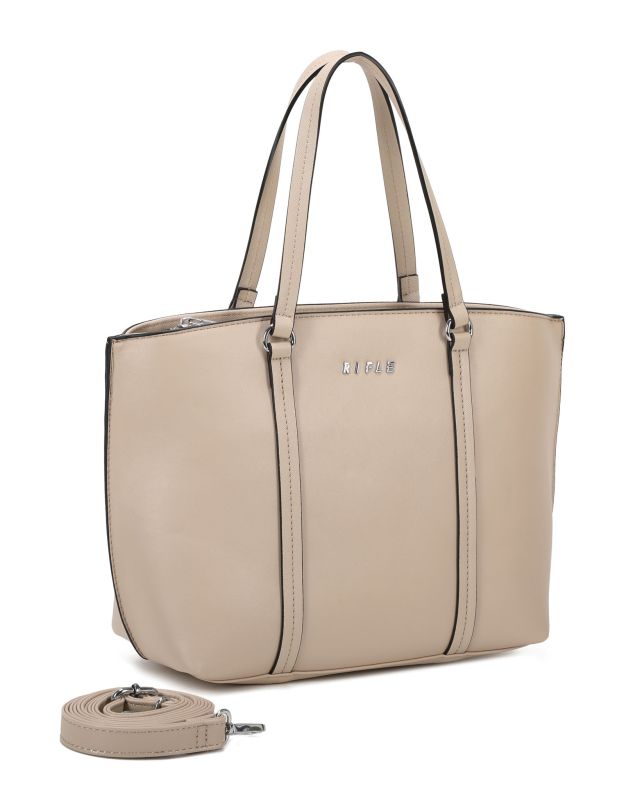Prodotto: RIFLE - Borsa shopping taupe con tre scomparti principali, tracolla removibile