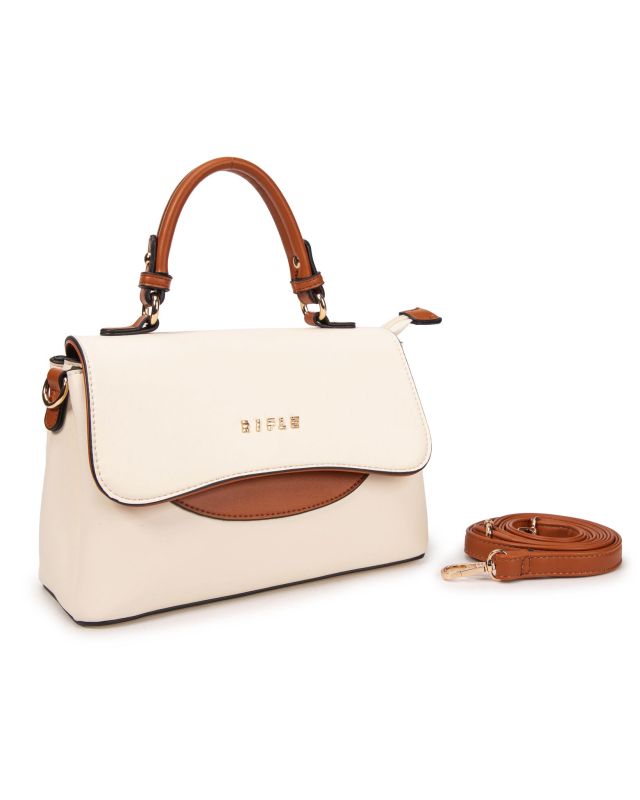 Prodotto: RIFLE - Borsa a mano beige con patta, tasca posteriore e tre scomparti interni, tracolla removibile