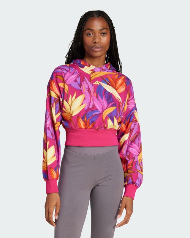 Prodotto: ADIDAS  - FELPA DONNA CON CAPPUCCIO FANTASIA TROPICALE FUXIA, BLU, GIALLA E ROSA, X FARM -  JD6283