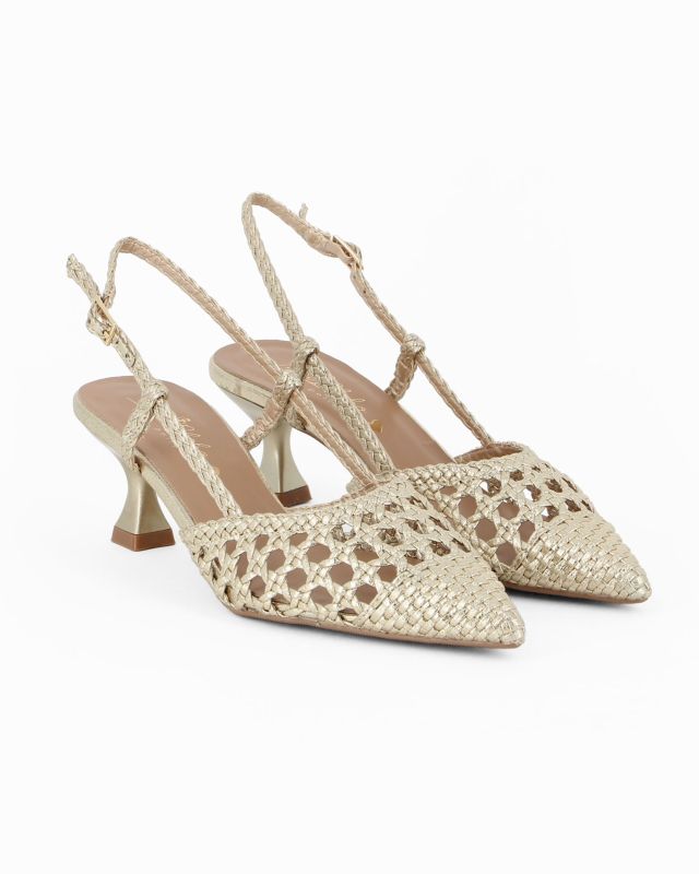 Prodotto: MISS GLOBO - Décolleté slingback platino con sottopiede in VERA PELLE e punta traforata, tacco 5,5CM