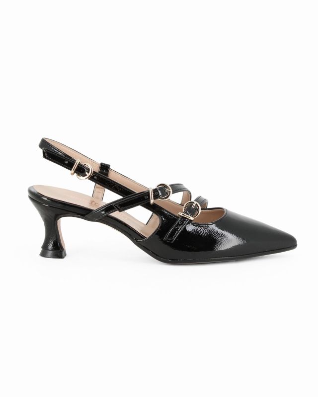 Prodotto: MISS GLOBO - Dècolleté slingback nera naplak con cinturini frontali, tacco 5,5CM - MADE IN ITALY