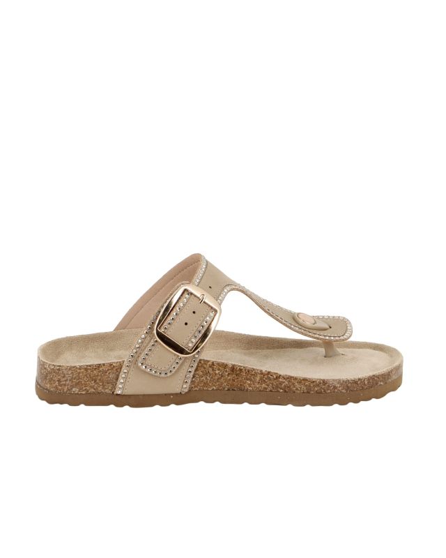 Prodotto: MISS GLOBO - Ciabatta infradito beige con fibbia e strass
