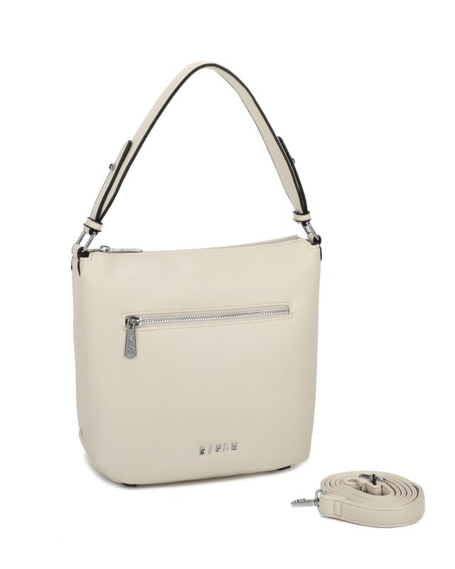 Prodotto: RIFLE - Borsa un manico beige con tasca frontale, tracolla removibile