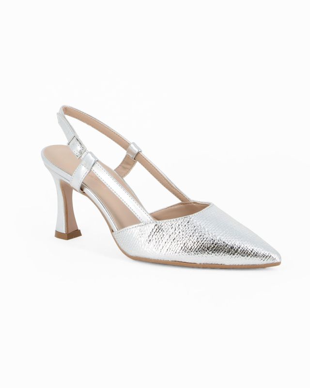 Prodotto: MISS GLOBO - Décolleté slingback argento, tacco 7CM - MADE IN ITALY