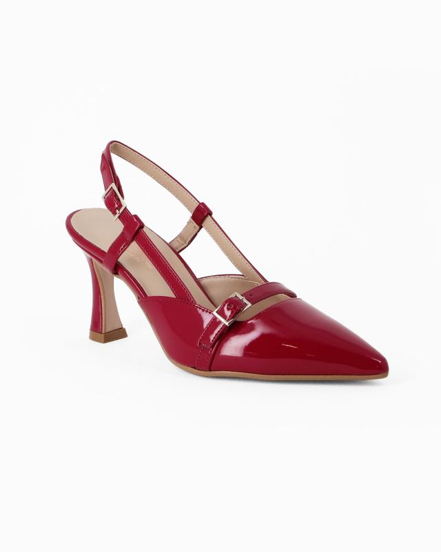 Prodotto: MISS GLOBO - Décolleté slingback rossa in vernice con cinturino frontale, tacco 7CM - MADE IN ITALY