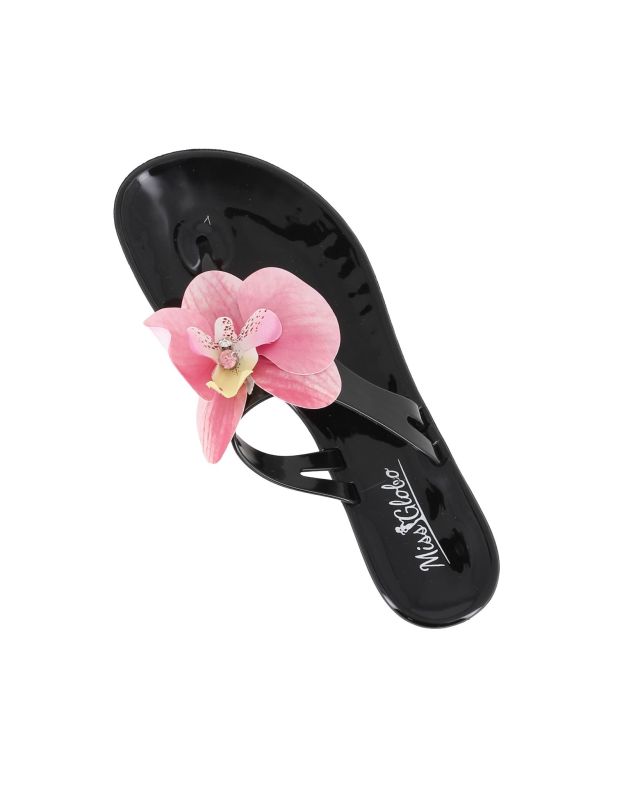 Prodotto: MISS GLOBO - Ciabatta infradito nera con fiore e strass
