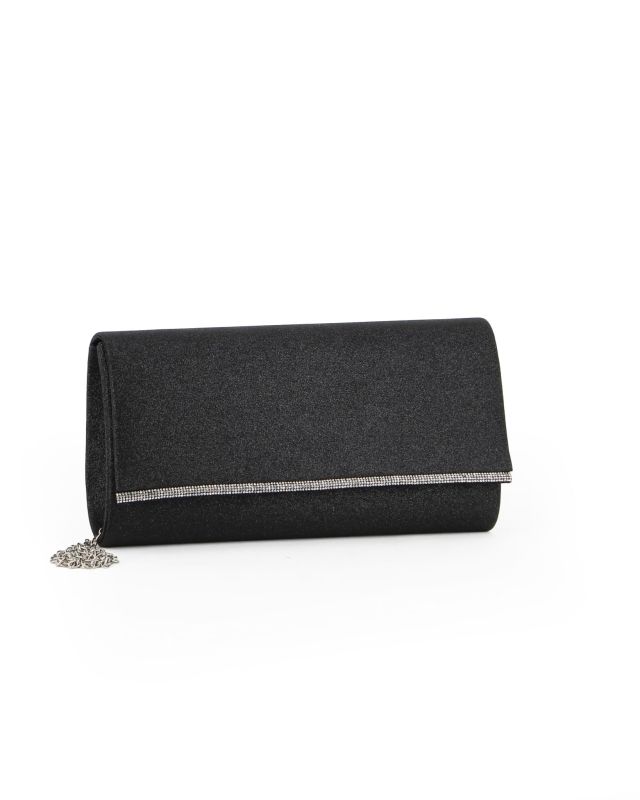 Prodotto: MISS GLOBO - Pochette glitterata nera con filo di strass sulla patta