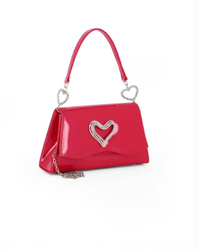 Prodotto: MISS GLOBO - Pochette rossa effetto vernice con patta e dettaglio cuore in strass