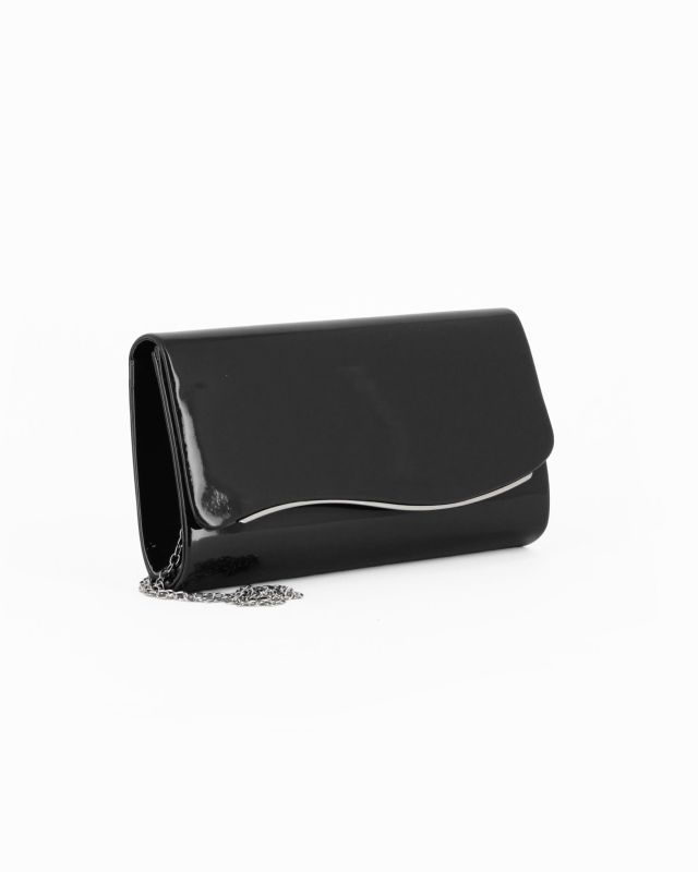 Prodotto: MISS GLOBO - Pochette nera effetto vernice con patta e dettaglio argento