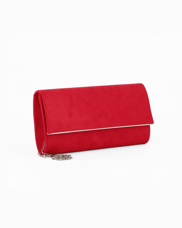 Prodotto: MISS GLOBO - Pochette rossa scamosciata e dettaglio argento sulla patta