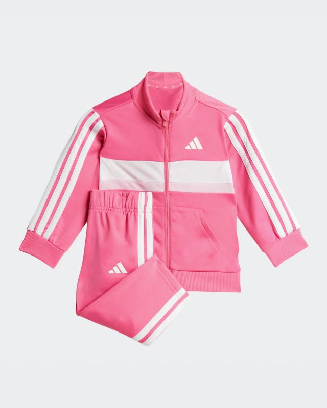 Prodotto: ADIDAS - TUTA COMPLETA BABY FUXIA, BIANCA E ROSA CON 3 BANDE BIANCHE SEASONAL ESSENTIALS TIBERIO 3 STRIPES - JW498