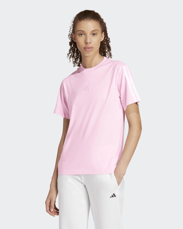 Prodotto: ADIDAS - T-SHIRT DONNA MEZZA MANICA ESSENTIALS 3-STRIPES ROSA CON BANDE BIANCHE- JM2398