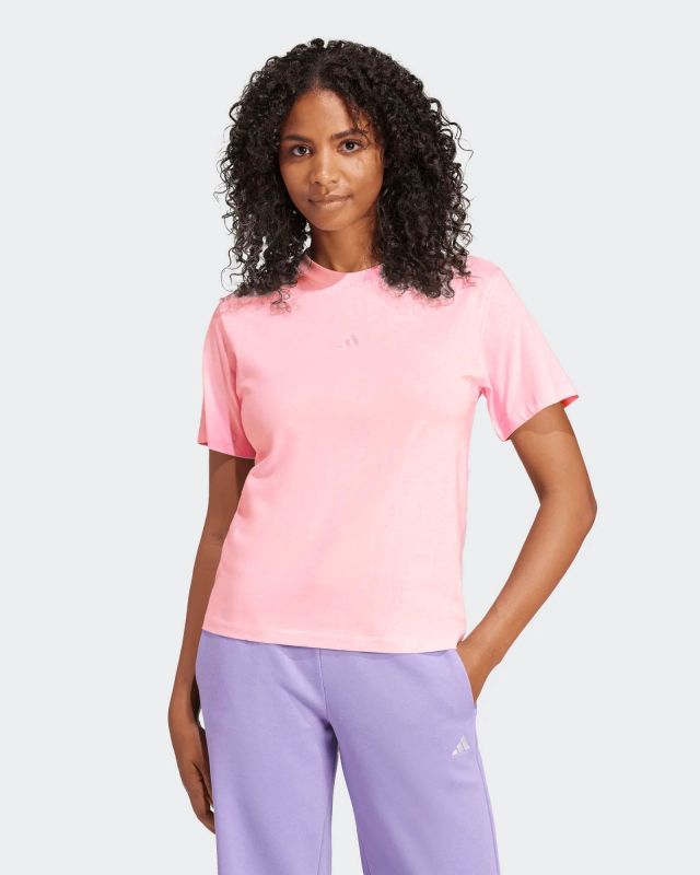 Prodotto: ADIDAS -T-SHIRT DONNA MEZZA MANICA ROSA CON 3 BANDE BIANCHE ESSENTIAL -  JI6073