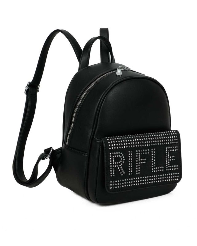 Prodotto: RIFLE - Zaino nero con tasca frontale con strass sulla patta