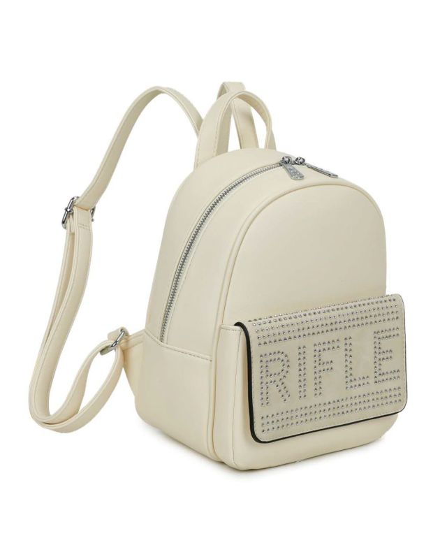Prodotto: RIFLE - Zaino beige con tasca frontale con strass sulla patta