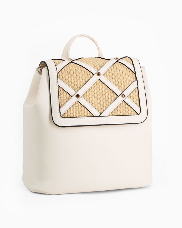 Prodotto: RIFLE - Zaino beige con patta in paglia