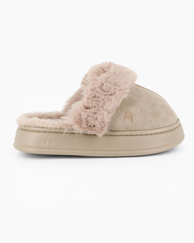 Prodotto: TIGLIO RAMBLAS - Pantofola beige scamosciata con pelliccia