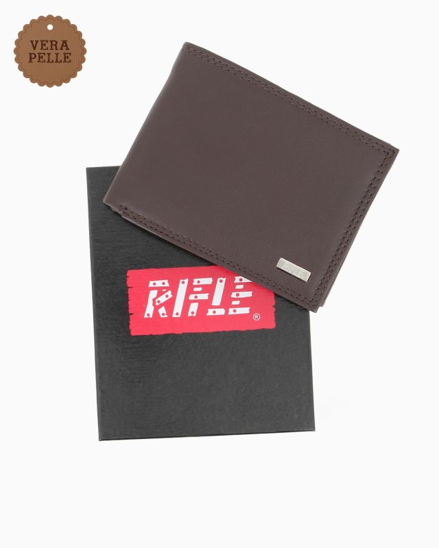 Prodotto: RIFLE - Portafoglio marrone in VERA PELLE con ribaltine