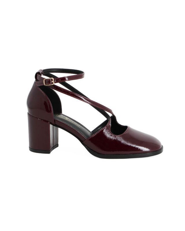 Prodotto: MISS GLOBO - Décolleté bordeaux naplak con cinturini incrociati, tacco 6,5CM
