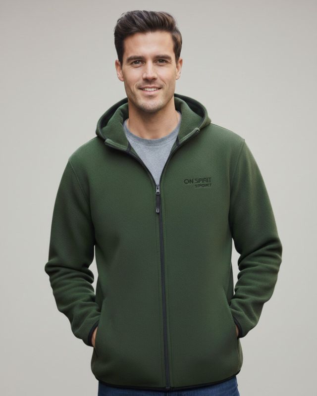 Prodotto: ON SPIRIT - PILE UOMO  CON CAPPUCCIO FULL ZIP VERDE MILITARE - ANDREA