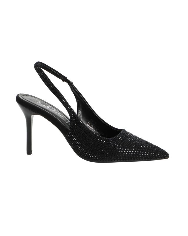 Prodotto: MISS GLOBO - Décolleté slingback nera rivestita di strass con sottopiede in memory foam, tacco 8,5CM