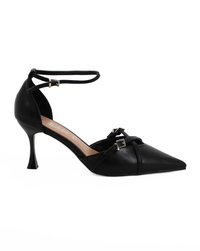 Prodotto: MISS GLOBO - Décolleté nera con sottopiede in VERA PELLE memory foam e cinturini incrociati sulla punta, tacco 7,5CM