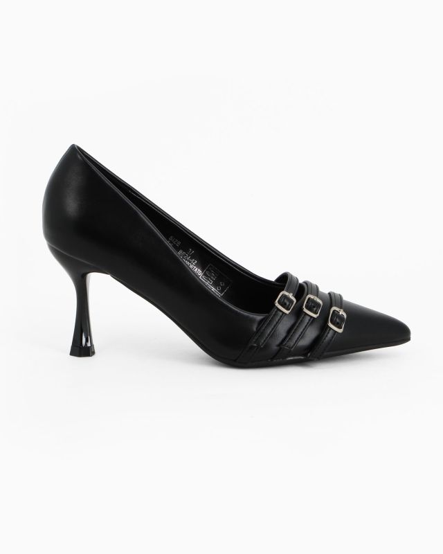 Prodotto: MY JEWELS - Décolleté nera con tre cinturini sulla punta, tacco 7,5CM