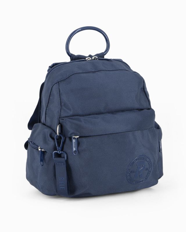 Prodotto: RIFLE - Zaino blu con tasche laterali e manico rigido
