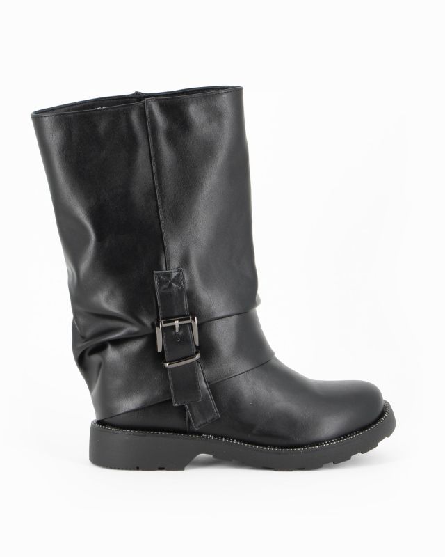 Prodotto: MISS GLOBO - Stivale nero con risvolto arricciato e zip laterale, tacco 3CM