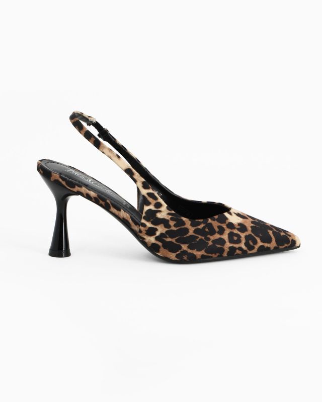 Prodotto: MISS GLOBO - Décolleté slingback leopardata in raso con sottopiede in memory foam, tacco 7,5CM