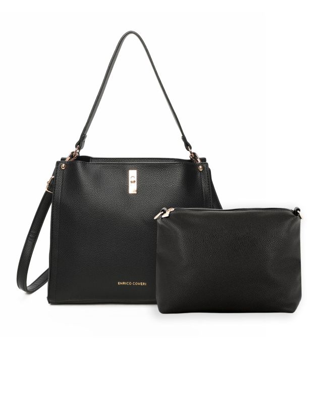 Prodotto: ENRICO COVERI - Borsa a spalla nera con pochette interna estraibile, tracolla removibile