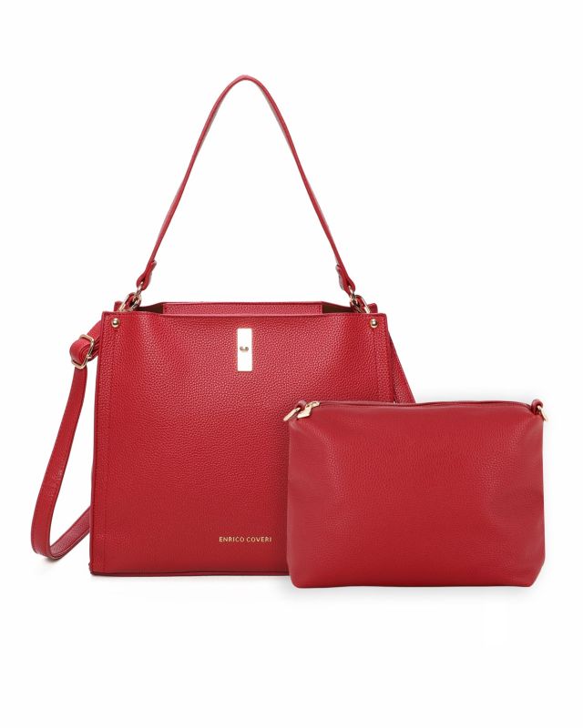 Prodotto: ENRICO COVERI - Borsa a spalla rossa con pochette interna estraibile, tracolla removibile
