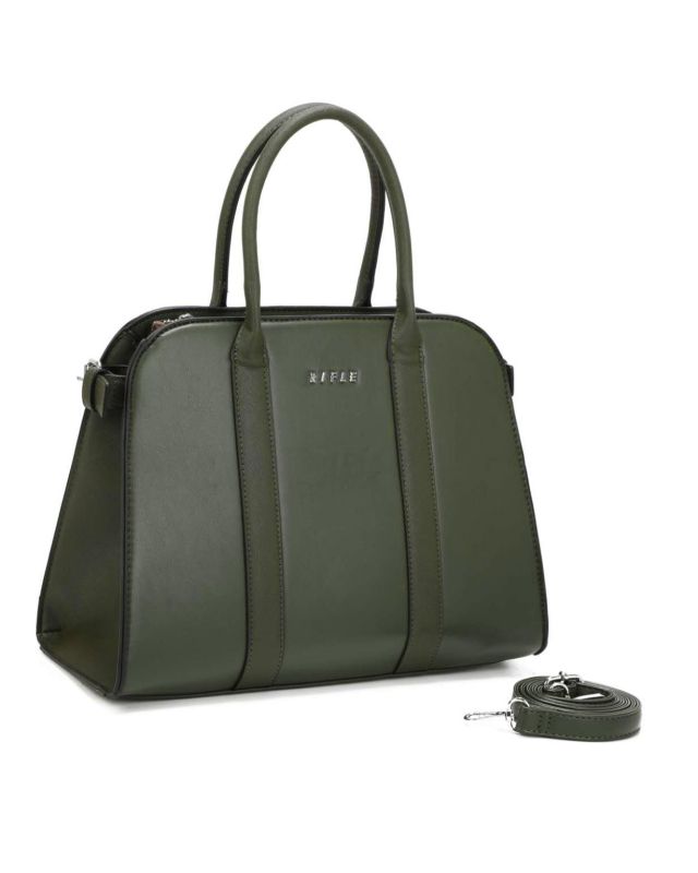Prodotto: RIFLE - Borsa due manici verde con tasca posteriore, tracolla removibile