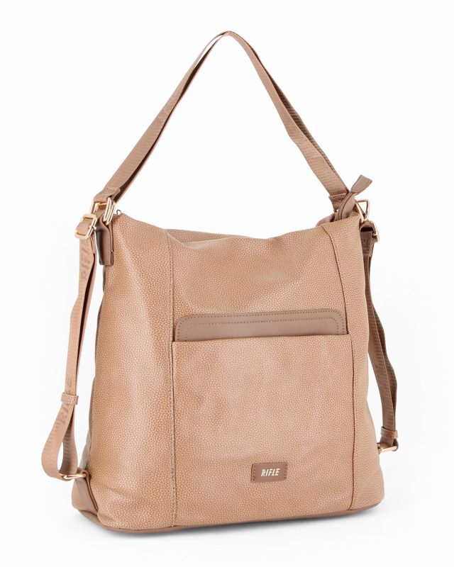 Prodotto: RIFLE - Borsa taupe con manico regolabile e tasca frontale