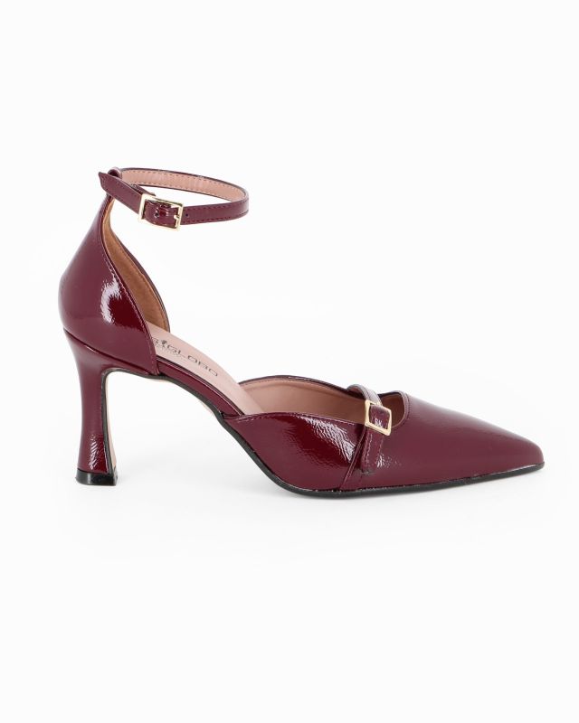 Prodotto: MISS GLOBO - Décolleté bordeaux naplak con cinturino frontale, tacco 7,5CM - MADE IN ITALY