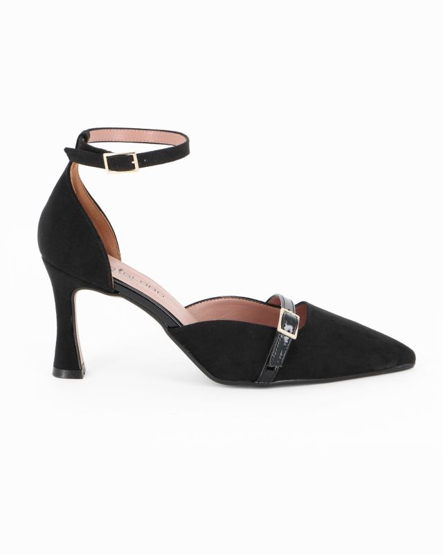 Prodotto: MISS GLOBO - Décolleté nera scamosciata con cinturino frontale, tacco 7,5CM - MADE IN ITALY