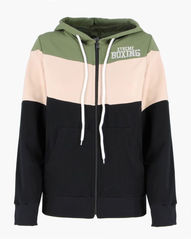 Prodotto: XTREME BOXING - FELPA VERDE/BEIGE/NERO DA DONNA FULL ZIP CON CAPPUCCIO