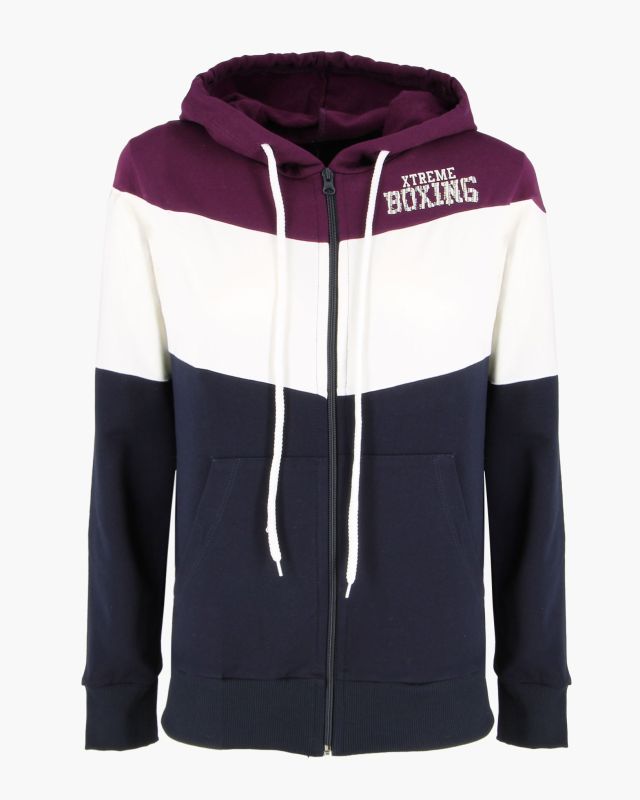 Prodotto: XTREME BOXING - FELPA VIOLA/BIANCO/BLU DA DONNA FULL ZIP CON CAPPUCCIO