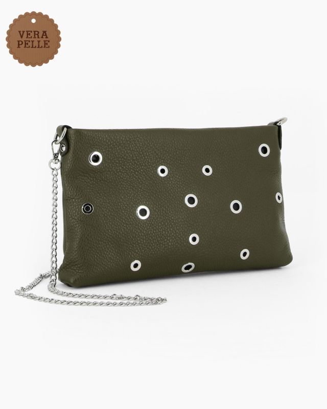 Prodotto: DIVAS - Tracolla verde in VERA PELLE con occhielli