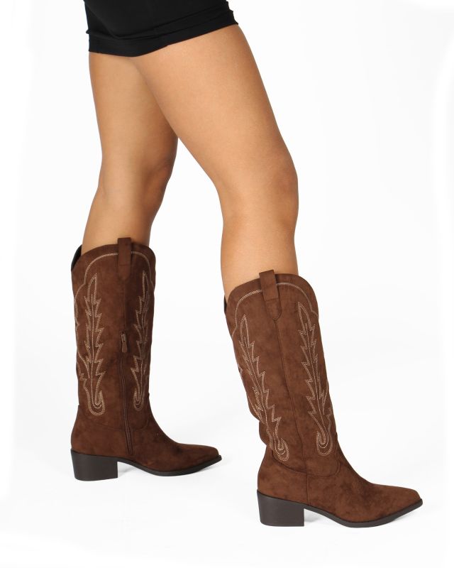 Prodotto: SOLEIL - Stivale texano marrone scamosciato con zip laterale, tacco 5CM